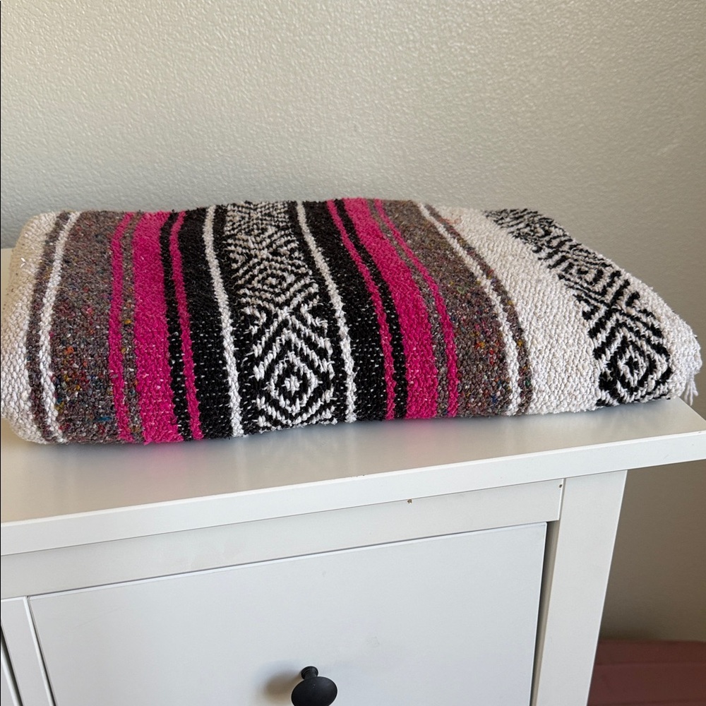 Pink & Black Striped Mexican Blanket
